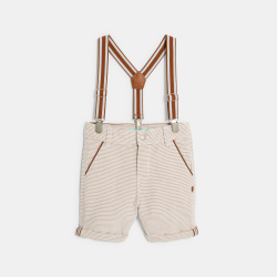 شورت بحمالات، باللون البني ومُخطط، للفتيان الصغار